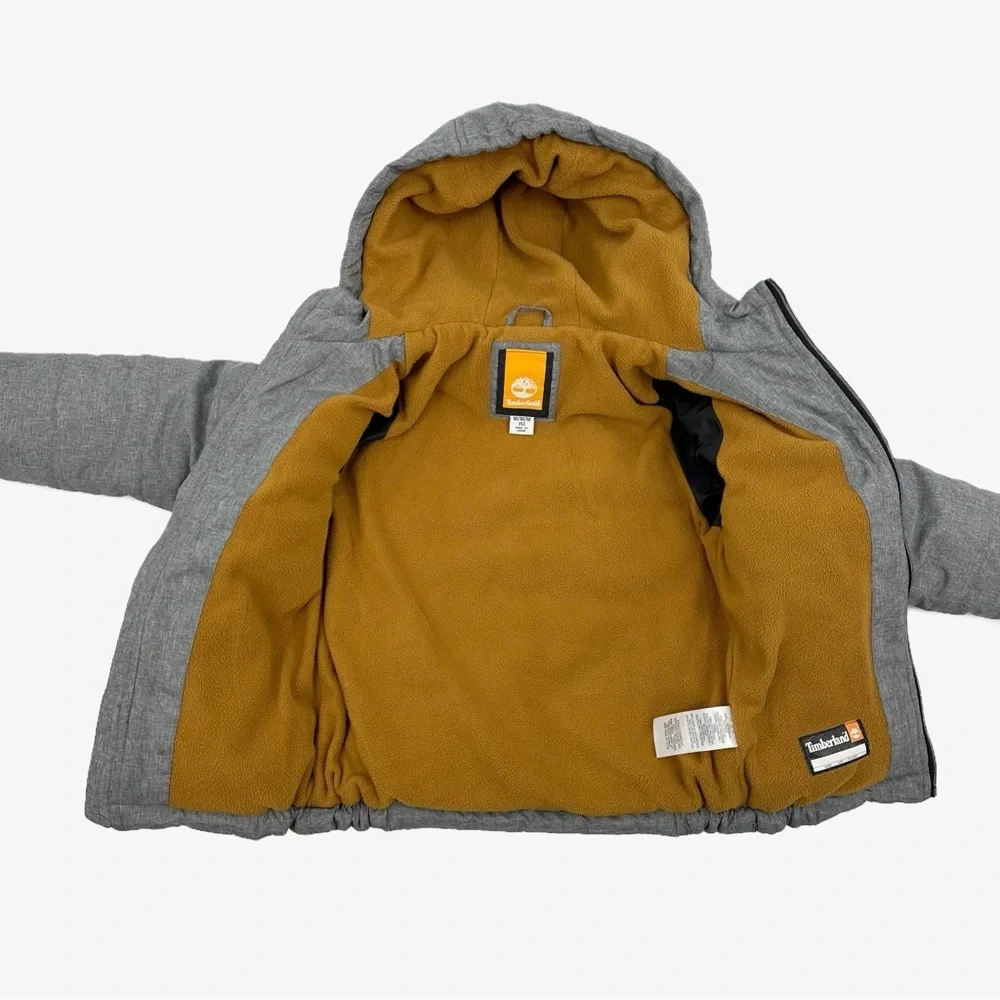 Timberland Boys Heavyweight Puffer Jacket Gray Orange Medium